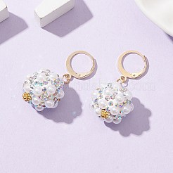 ポリマークレイ ラインストーン ミラーボール ダングル レバーバック イヤリング  304ステンレススチールイヤリング  ホワイト  38x18mm&nbsp;EJEW-JE05297-01