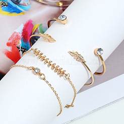 4Pcs 4 Styles Feather & Flat Round Alloy with Crystal Rhinestone Cuff Bangles & Link Bracelets&nbsp;FS-WGEDE23-01
