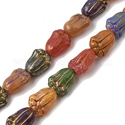 塗装ガラスビーズ連売り  ゴールドライン入り  花  ミックスカラー  11x8.5~9x6~6.5mm  穴：1.1mm  約32個/連  14.09''（35.8センチメートル）&nbsp;GLAA-Z021-16