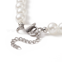 Natural Black Onyx Cross & Acrylic Imitation Pearl Beaded Necklace for Women&nbsp;NJEW-JN04218