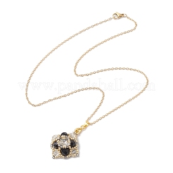 ガラスビーズの菱形ペンダントネックレス  女性用304ステンレススチールアズキチェーンネックレス  ゴールドカラー  ブラック  17.56インチ（44.6cm）&nbsp;NJEW-MZ00072-02