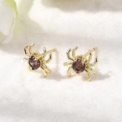 スパイダーブラスマイクロパヴェキュービックジルコニアスタッドピアス  ラックめっき  長持ちメッキ  カドミウムフリー＆鉛フリー  18KGP本金メッキ  9x10mm&nbsp;EJEW-L306-04G-02