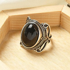 Natural Obsidian Adjustable Rings&nbsp;RJEW-I108-02AS-12
