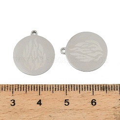 ステンレスペンダント201個  火のチャームが付いたフラットラウンド  レーザー切断  ステンレス鋼色  18x16x1mm  穴：1.4mm&nbsp;STAS-Z195-01P