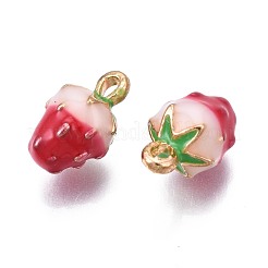 合金エナメルチャーム  カドミウムフリー＆ニッケルフリー＆鉛フリー  ライトゴールド  苺  クリムゾン  13x8x7.5mm  穴：1.6mm&nbsp;ENAM-N054-82