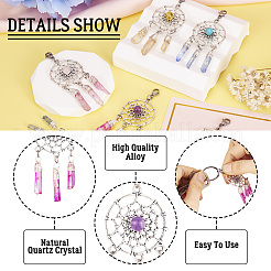 8Pcs 4 Colors Alloy Woven Net/Web with Gemstone Pendants Decorations&nbsp;HJEW-TA0001-30