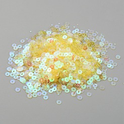 玉虫色のオーナメントアクセサリー  レーザー プラスチック スパンコール/スパンコール ビーズ  中央掘削  ディスク/フラットラウンド  ホワイト  4x0.1mm  穴：1mm  約3000個/袋&nbsp;KY-WH0036-52A