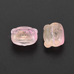 ツートン透明スプレー塗装ガラスビーズ  クマ  桃パフ  10x13x8.5mm  穴：1mm&nbsp;GLAA-T022-03-C06