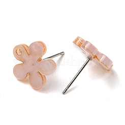 アクリルスタッドピアスパーツ  304ステンレスピン付き  花  ピンク  12x12.5mm  穴：1.5mm  ピン：0.8mm&nbsp;OACR-E021-02P