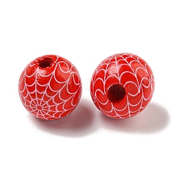 プリントウッドヨーロピアンビーズ  ハロウィンテーマビーズ  ラウンド  レッド  15.5~16mm  穴：4~4.5mm&nbsp;WOOD-G022-08A-10