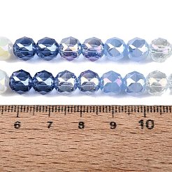 電気メッキ加工された模造翡翠と不透明および透明なガラスビーズの連  ミックススタイルのビーズ  ラウンド  ABカラーメッキ  多面カット  マリンブルー  7.5~8x7mm  穴：1~1.5mm  約48~50個/連  13.19~14.17（33.5~36センチメートル）&nbsp;EGLA-Q135-8MM-A05