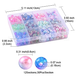 360個12スタイルレインボーABSプラスチックイミテーションパールビーズ  透明パチパチアクリルビーズ付き  ラウンド  ミックスカラー  7.5~8x7~7.5mm  穴：1.6~1.8mm  約30PCS /カラー&nbsp;OACR-YW0001-02