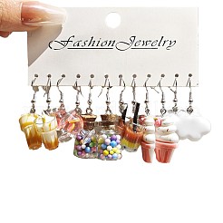 6スタイルのかわいいミニチュアデザートフード樹脂プラスチックダングルイヤリングセット  女性、女の子、普段使いのパーティーウェア  ドリンク  35~40mm&nbsp;FS-WGC6E73-01