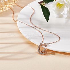 Chinese Zodiac Necklace Horse Necklace 925 Sterling Silver Rose Gold Horse on the Moon Pendant Charm Necklace Zircon Moon and Star Necklace Cute Animal Jewelry Gifts for Women&nbsp;JN1090G