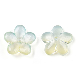 ツートンカラーの透明な通常のガラスビーズ  花  ライトシアン  21x21.5x7mm  穴：1.8mm&nbsp;GLAA-T030-01-A02