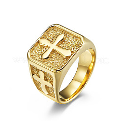 Square with Cross Pattern 304 Stainless Steel Finger Rings for Men&nbsp;FS-WGAC6B1-07