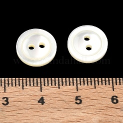 天然の貝ボタン  ヴィンテージ風の縁取りが施された2つ穴のフラットラウンドボタン  貝殻色  11.5x2mm  穴：1.6mm&nbsp;LS-SH-CBA5C5E-02