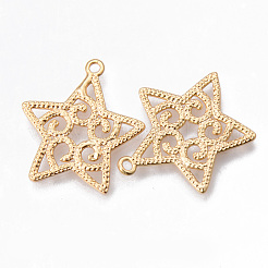 真鍮チャーム  ニッケルフリー  中空スター  ゴールドカラー  22.5x21x1mm  穴：1.6mm&nbsp;KK-N232-191-NF