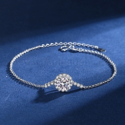 925 Sterling Silver Micro Pave Clear Cubic Zirconia Rolo Chain Round Link Bracelets&nbsp;AJEW-U007-01P