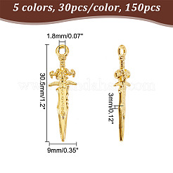 150本5色合金ペンダント  刀の形  ミックスカラー  30.5x9x3mm  穴：1.8mm  30個/カラー&nbsp;FIND-GL0001-30