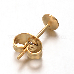 イオンプレーティング（IP）304ステンレススチールスタッドピアス金具  片穴パーツ用  ゴールドカラー  4mm  ピン：0.5~0.6mm&nbsp;X-STAS-F075-40