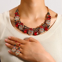 Christmas Santa Claus & Teardrop Alloy Rhinestone Pendant Necklace & Stud Dangle Earrings Sets&nbsp;FS-WG4FF2A-01