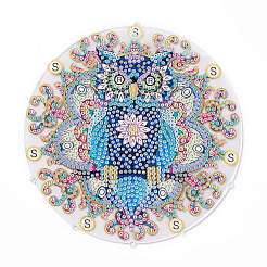 羽のペンダントキットが付いている編まれた網/ウェブをぶら下げているdiyのダイヤモンドの絵画  アクリル板入り  ペン  トレイ  羽と鐘  家の装飾のための風鈴工芸品  フクロウ模様  400x146mm&nbsp;DIY-I084-02
