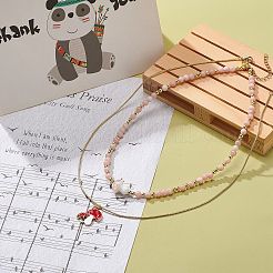2 個 2 スタイル合金エナメル マッシュルーム ペンダント ネックレス セット  ピンクオパール & 合成ヘマタイト & ランプワーク ビーズ スタッカブル ネックレス 女性用  ゴールドカラー  15.35~17.52インチ（39~44.5cm）  1個/スタイル&nbsp;NJEW-JN04096