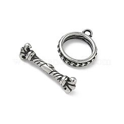 304ステンレススチールトグル留め具  テクスチャリング  アンティークシルバー  16x13x3mm  穴：1.6mm&nbsp;STAS-L022-563AS