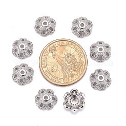 Eco-Friendly 6-Petal Flower Brass Micro Pave Cubic Zirconia Bead Caps&nbsp;ZIRC-M098-01P-FF
