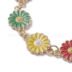 女性用ひまわり亜鉛合金エナメルリンクブレスレット  カラフル  6-3/4インチ（17cm）  花：18x12mm&nbsp;BJEW-JB10246