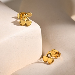 304ステンレススチールのチェリースタッドピアス  ゴールドカラー  8x7mm&nbsp;EJEW-D324-01G