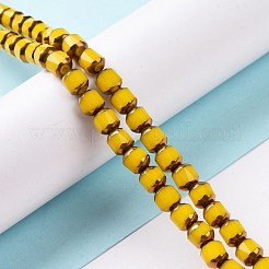 電気メッキガラスイミテーションヒスイビーズ連売り  多面カット  半分黄金メッキ  ラウンド  きいろ  5.5mm  穴：1.2mm  約70個/連  14.96''（38センチメートル）&nbsp;GLAA-P003-C05
