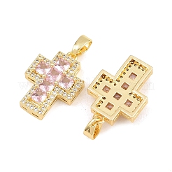 イースター 真鍮 ピンク キュービックジルコニア ペンダント  クロスチャーム  18KGP本金メッキ  18.5x13x5mm  穴：4x2mm&nbsp;KK-E800-10G