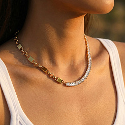 316L Surgical Stainless Steel Pave Clear Cubic Zirconia Half Tennis Necklaces for Women&nbsp;WGC7388-02