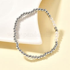 女性用真鍮ビーズストレッチブレスレット  absプラスチックパール  プラチナ  内径：2-1/8インチ（5.4cm）&nbsp;BJEW-U018-01P