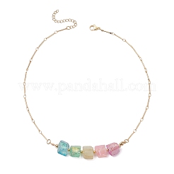 Electroplated Natural Quartz Colorful Nuggets Pendant Brass Bar Link Chain Necklaces for Women&nbsp;NJEW-TA00241