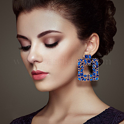 4 Pairs 4 Colors Rhinestone Hollow Square Dangle Stud Earrings&nbsp;EJEW-AN0004-37