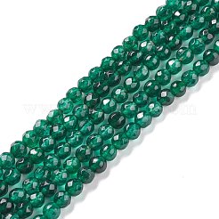 染め加工天然石ホワイトジェイドラウンドビーズ連売り  多面カット  グリーン  4mm  穴：1mm  約92個/連  15.3インチ&nbsp;X-G-E311-4mm-04