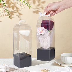 透明 PVC 一輪バラの花の包装箱  紙製の台紙付きバラのラッピングボックス  長方形  ブラック  完成品：8x8x28cm&nbsp;ABAG-WH0045-32C