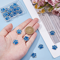 30本合金エナメルペンダント  スパンコール  猫の足のプリント  プラチナ  ドジャーブルー  17x16.5x1.5mm  穴：1.8mm&nbsp;ENAM-DC0001-82