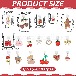 18Pcs 18 Styles Resin & Alloy Enamel & Brass Micro Pave Clear Cubic Zirconia Cherry Heart Bear Charms PVC Mobile Dustproof Plugs&nbsp;HJEW-ME00129