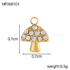 304ステンレススチールキュービックジルコニアチャーム  キノコ  イオンプレーティング（ip）  14KGP本金メッキ  透明  7x7mm&nbsp;STAS-OY004-03G