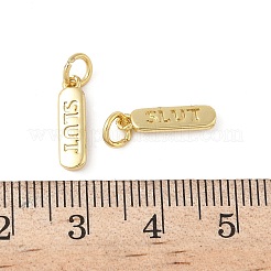 真鍮チャーム  楕円形に「slut」の文字が入ったチャーム  丸カン付き  長持ちメッキ  鉛フリー＆カドミウムフリー  18KGP本金メッキ  14x4x1.5mm  穴：3.5mm&nbsp;KK-L245-01G-04