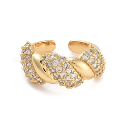 Twist Brass Micro Pave Clear Cubic Zirconia Open Cuff Ring for Women&nbsp;RJEW-C102-04G