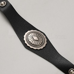 中世のレトロなイミテーションレザーのバイキングヘッドバンド  パーティーフェスティバルコスプレ用の合金製ファインディング付き  ブラック  530x32x6mm&nbsp;OHAR-WH20007-19A