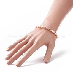 女性のための天然真珠ビーズ ストレッチ ブレスレット  桃パフ  内径：2-1/4インチ（5.6cm）&nbsp;BJEW-JB09188