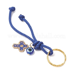 Resin & Glass Seed & Polyester Cord Keychain&nbsp;KEYC-MZ00048-03