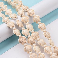 染め合成ターコイズビーズ連売り  ウミガメ  フローラルホワイト  17x14x6mm  穴：1.5mm  約22個/連  14.2インチ&nbsp;G-M152-11-B