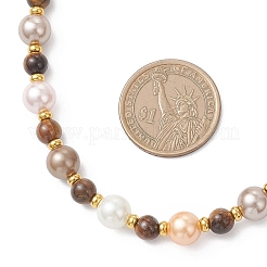 9MM Shell Pearl with 7MM Natuarl Tiger Eye Round Beaded Necklaces for Women&nbsp;NJEW-JN05699